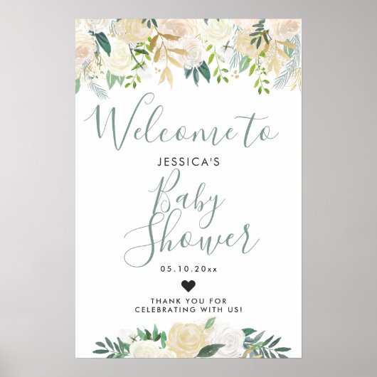 White Rose Bouquet | BABY SHOWER | Welkom Poster (Voorkant)