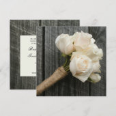 White Rose Bouquet & Barnwood Wedding Invite Kaart (Voorkant / Achterkant)