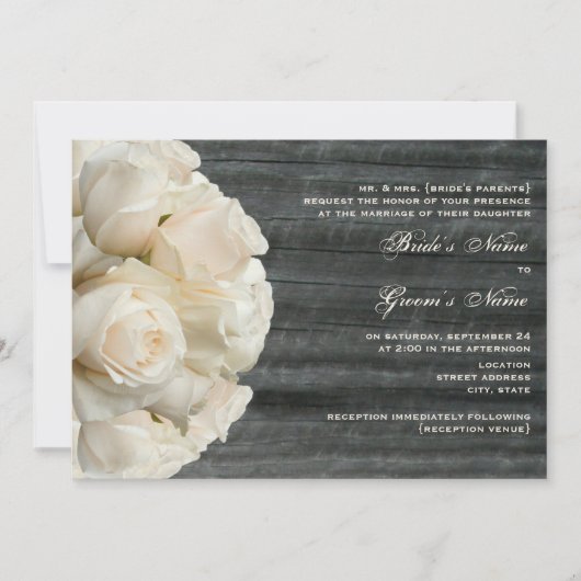 White Rose Bouquet & Barnwood Wedding Kaart (Voorkant)