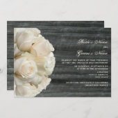 White Rose Bouquet & Barnwood Wedding Kaart (Voorkant / Achterkant)