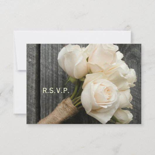 White Rose Bouquet & Barnwood Wedding R.S.V.P. RSVP Kaartje (Voorkant)