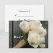 White Rose Bouquet & Barnwood Wedding R.S.V.P. RSVP Kaartje (Voorkant / Achterkant)