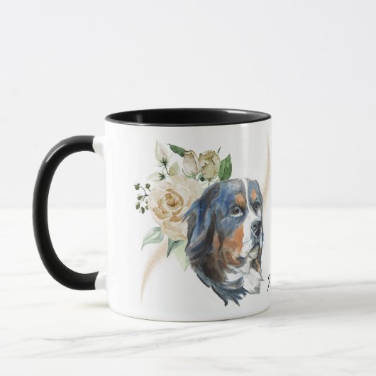 White Rose Bouquet Bernese Mountain Dog Mok (Links)