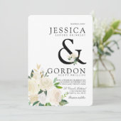 White Rose Bouquet | Bold Ampersand Wedding Invite Kaart (Staand voorkant)