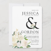 White Rose Bouquet | Bold Ampersand Wedding Invite Kaart (Voorkant)