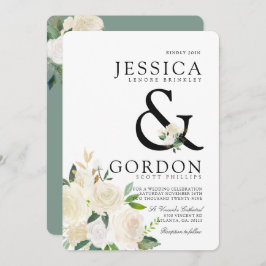 White Rose Bouquet | Bold Ampersand Wedding Invite Kaart