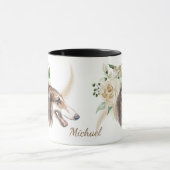 White Rose Bouquet Borzoi Dog Mok (Midden)
