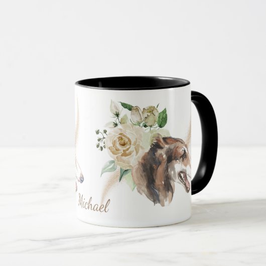 White Rose Bouquet Borzoi Dog Mok (Voorkant rechts)