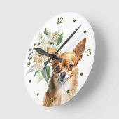 White Rose Bouquet Chihuahua Hond Ronde Klok (Hoek)