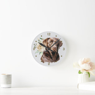White Rose Bouquet Chocolate Labrador Retriever Ronde Klok