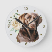 White Rose Bouquet Chocolate Labrador Retriever Ronde Klok (Voorkant)
