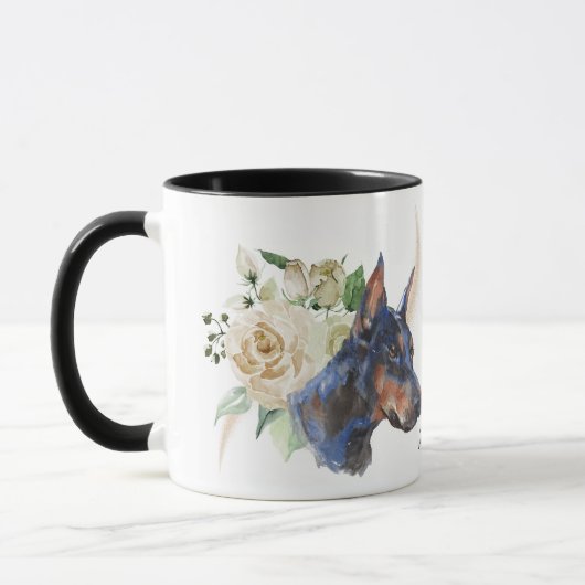 White Rose Bouquet Doberman Pinscher Dog Mok (Links)