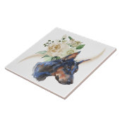 White Rose Bouquet Doberman Pinscher Dog Tegeltje (Zijkant)