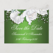 White Rose Bouquet en Metallic Green Wedding Aankondigingskaart (Voorkant)