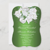 White Rose Bouquet en Metallic Green Wedding Kaart (Voorkant)