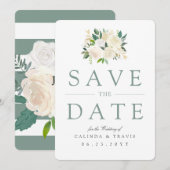White Rose Bouquet | Floral | Datum opslaan Save The Date (Voorkant / Achterkant)
