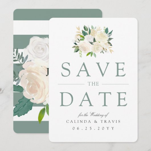 White Rose Bouquet | Floral | Datum opslaan Save The Date (Voorkant / Achterkant)