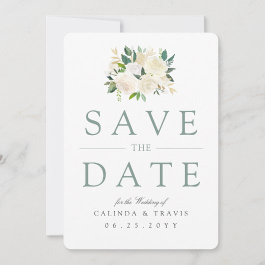 White Rose Bouquet | Floral | Datum opslaan Save The Date (Voorkant)