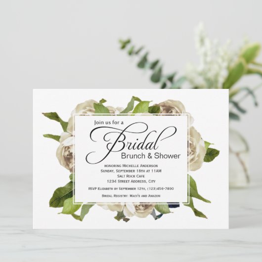 White Rose Bouquet Floral Vrijgezellenfeest Kaart (Staand voorkant)