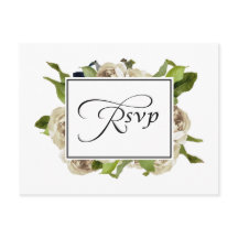 White Rose Bouquet Floral Wedding RSVP