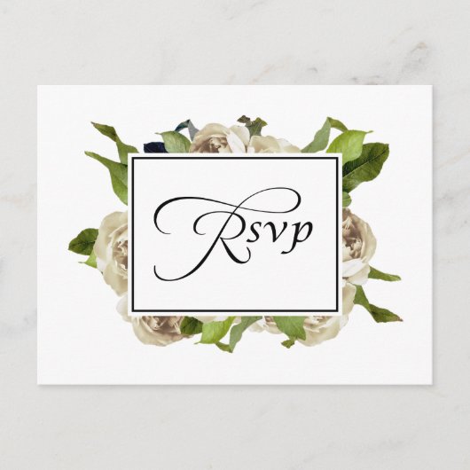 White Rose Bouquet Floral Wedding RSVP Uitnodiging Briefkaart (Voorkant)