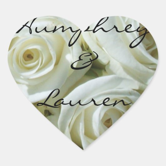White Rose Bouquet , gepersonaliseerd huwelijk Hart Sticker (Voorkant)