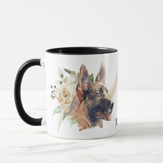 White Rose Bouquet German Shepherd Dog Mok (Links)