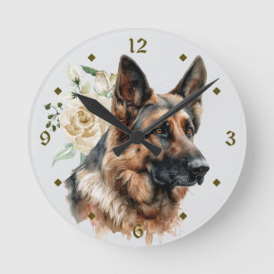 White Rose Bouquet German Shepherd Dog Ronde Klok