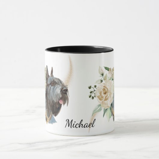 White Rose Bouquet Giant Schnauzer Dog Mok (Midden)