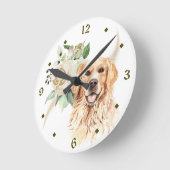 White Rose Bouquet Golden Retriever Dog Ronde Klok (Hoek)
