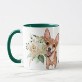 White Rose Bouquet Happy Chihuahua Dog Mok (Links)