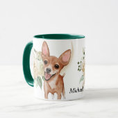 White Rose Bouquet Happy Chihuahua Dog Mok (Voorkant links)