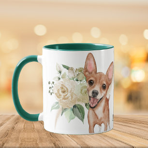White Rose Bouquet Happy Chihuahua Dog Mok