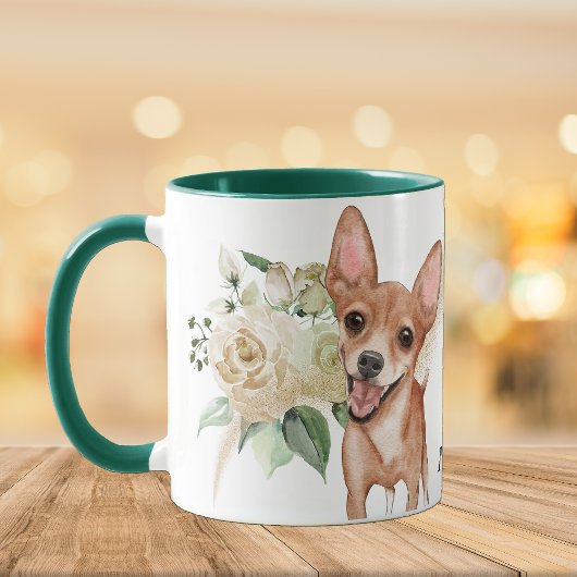 White Rose Bouquet Happy Chihuahua Dog Mok