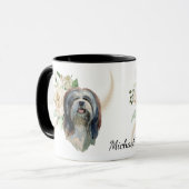 White Rose Bouquet Lhasa Apso Dog Mok (Voorkant links)