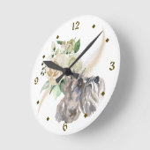 White Rose Bouquet Miniature Schnauzer Dog Ronde Klok (Hoek)