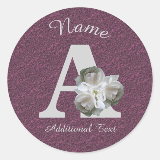 White Rose Bouquet Monogram A Personalized   Ronde Sticker (Voorkant)