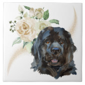White Rose Bouquet Newfoundland Dog Tegeltje (Voorkant)