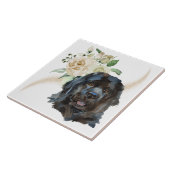 White Rose Bouquet Newfoundland Dog Tegeltje (Zijkant)