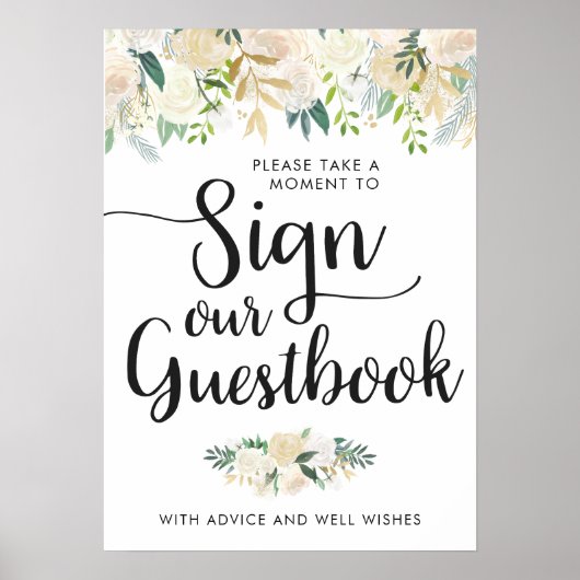 White Rose Bouquet | Onderteken ons Guestbook Poster (Voorkant)