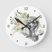 White Rose Bouquet Poodle Dog Ronde Klok (Voorkant)