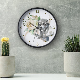 White Rose Bouquet Poodle Dog Ronde Klok