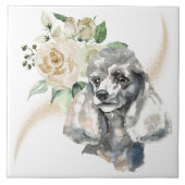 White Rose Bouquet Poodle Dog Tegeltje (Voorkant)