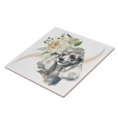 White Rose Bouquet Poodle Dog Tegeltje (Zijkant)