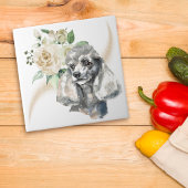 White Rose Bouquet Poodle Dog Tegeltje