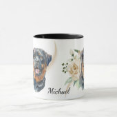 White Rose Bouquet Rottweiler Dog Mok (Midden)