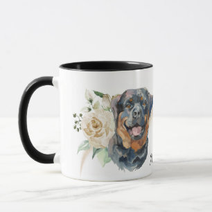 White Rose Bouquet Rottweiler Dog Mok
