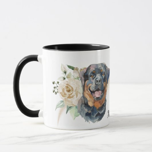 White Rose Bouquet Rottweiler Dog Mok (Links)