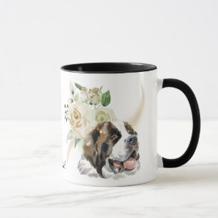 White Rose Bouquet Saint Bernard Dog Mok