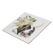 White Rose Bouquet Saint Bernard Dog Tegeltje (Zijkant)